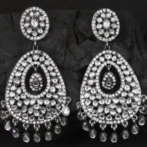 Silver-Toned Contemporary Drop Earrings, New